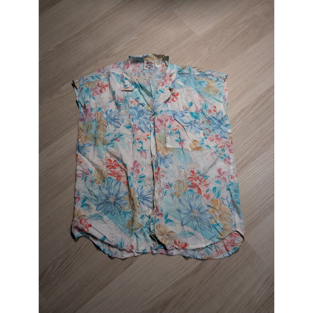 Vintage Contempo Casuals Floral Button Front Shirt 100% Rayon One Size Back Slit